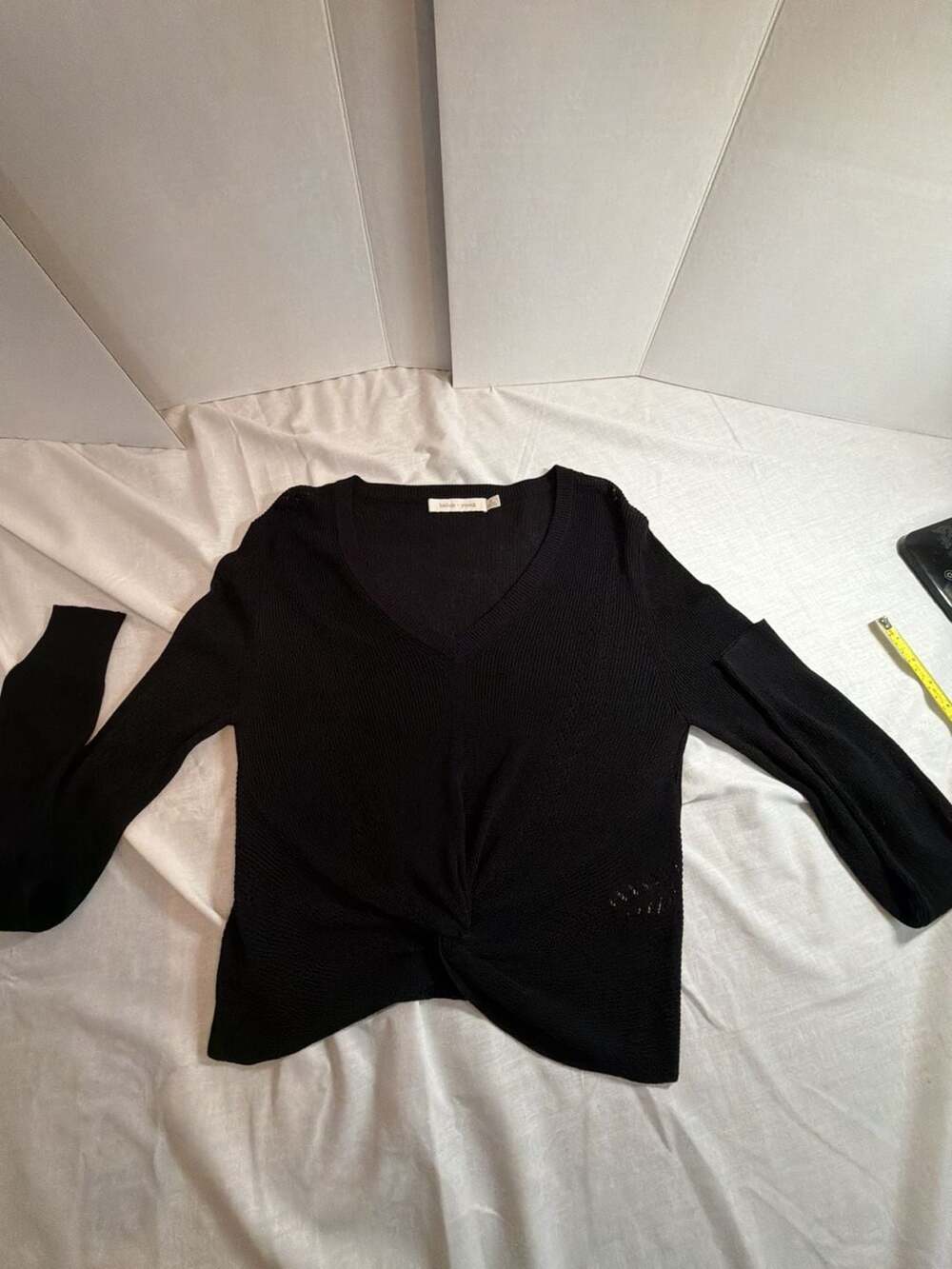 Bishop + Young Women's Black V-Neck Twist Front Knit Sweater Size M